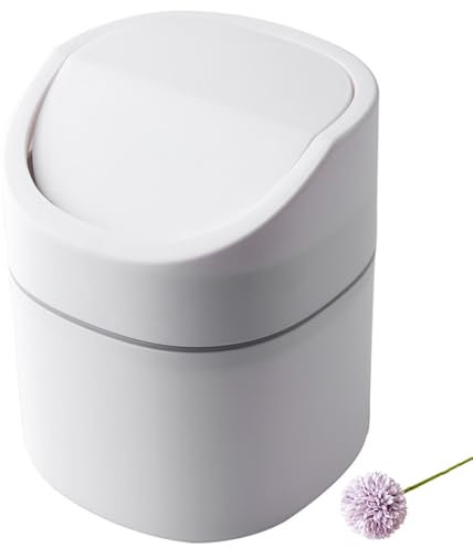 UQMIQURA Mini Poubelle avec Couvercle, 2 Litres Poubelle de Table Portable, Petite Poubelle pour Bureau, Coiffeuse, Table de Chevet, Etc Polypropylène (Blanc)