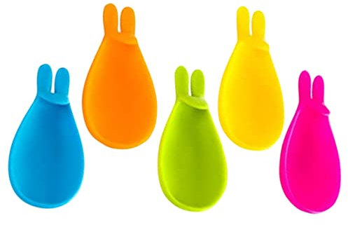 Garneck 5pezzi Porta Bustine Té in Silicone Forma Di Coniglio Appendi Bustine Flessibile e Resistente Per Cucchiaio e Sacchetti Accessorio Casa e Cucina Colori Misti