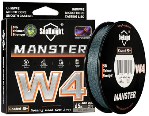 SeaKnight W4 Línea Trenzada 4 Hilos 300M/500M, PE Multifilamento Super Suave para Carpa, Doble Recubrimiento Anti-UV/Agua Salada para Pesca en Mar 15-100LB