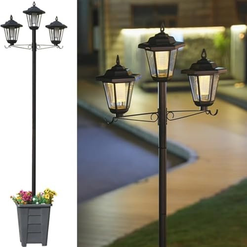 Gresonic 220cm solarlampe solar Drei gartenlaterne, gartenlampe Blumentopf-Basis für Garten，stehlampe garten，Warmweiß Gartenlampe IP44 Wasserdichte für Außen Innen Garten 220cm(3er Set Schwarz)