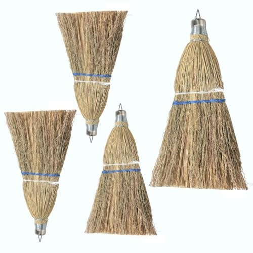4 scope da 30,5 cm con setole naturali, scopa a mano resistente per uso interno ed esterno, scopa per pavimenti, portici, ponti, ponti - scopa in paglia resistente, perfetta per cucina, garage