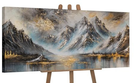 YS-Art Bellissimi dipinti acrilici montagne su tela dipinta a mano murale soggiorno moderno decorazione casa immagini ufficio paesaggi acrilico 115x50 cm