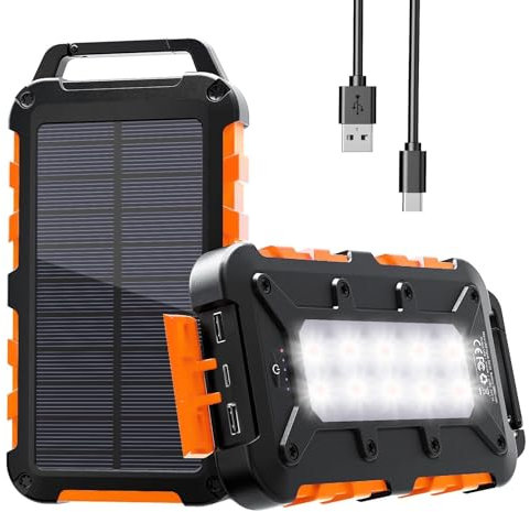 Cargador Solar 26800mAh, Solar Power Bank PD15W 3.0A Carga Rápida Batería Externa Portátil con 2 USB-A Salida y 1 USB-C Entrada con Linterna LED para Teléfono Tabletas Cámping