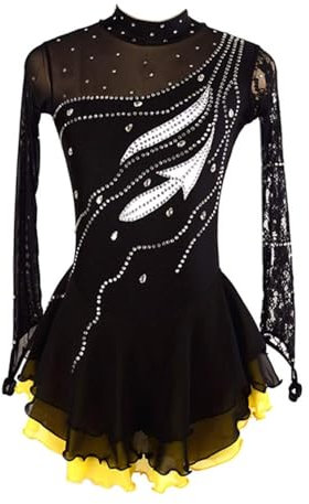 AAYXIN Damen Mädchen Eislaufkleid Schwarz Dehnbar Training Wettkampf Schlittschuh Kristall Strass Langarm Eiskunstlauf Eiskunstlauf,Schwarz,3XS