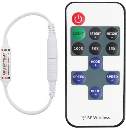 Huybaa Controlador LED 12V RF11 con Cable DC - Regulador de Intensidad LED para Tira LED Monocromática 5-24V 5A (Blanco)