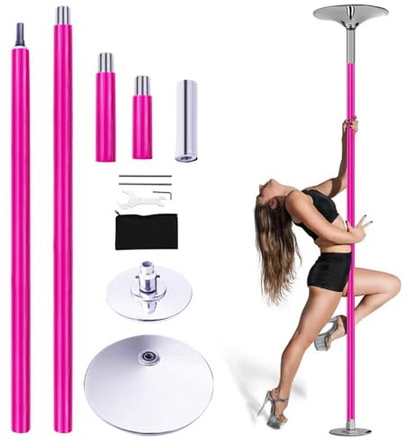 Portable Silicone Pole Dance & Fitness Kit, 360° Spin Static Modes Adjustable Pole 86.6–106.3inchs Height No Drilling Required with Silicone Pads Seamless Chrome Steel for Home Gym Yoga Dance Studio