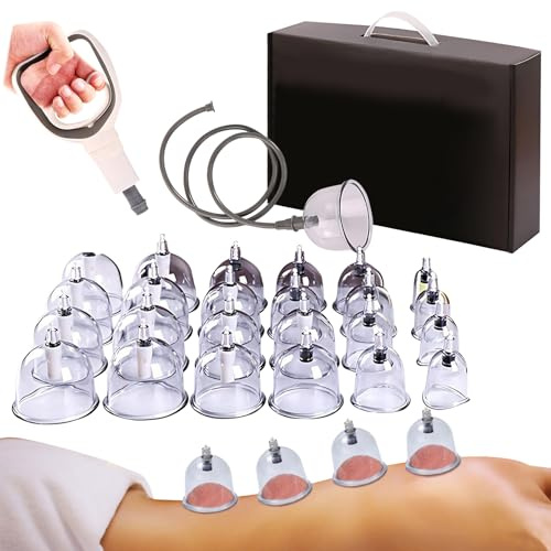 Kingbar Schröpfgläser mit Vakuumpumpe, Schröpfset für Gesicht und Körper, U-förmiges Cupping Set Schröpfgerät Massagegerät zur Lymphdrainage Entspannen Muskeln, 24 Pcs