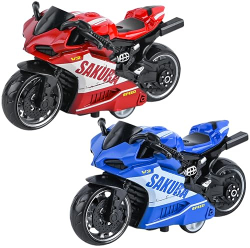 QWEPU Modello di Motocicletta, 2PCS Simulazione Moto Giocattolo per Bambini da Corsa in Lega Pressofusa, Decorazione regalo di compleanno per i fan del modello di moto
