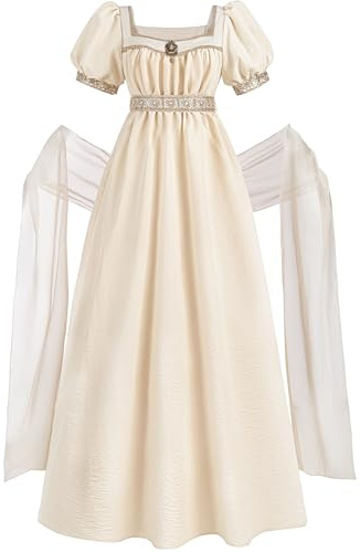 Fiamll Regency - Abito da donna a vita impera, con sciarpa, abito da sera, Champagne, XL