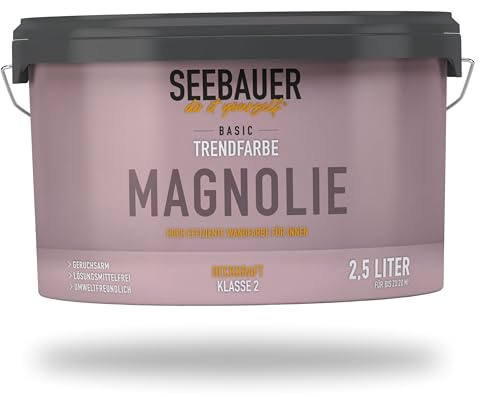 SEEBAUER diy Trendfarbe Rosa 2,5L (No. T06 Magnolie) für den Innenbereich - Edelmatte Wandfarbe Rosa - Hochdeckende Innenfarbe in Profi-Qualität
