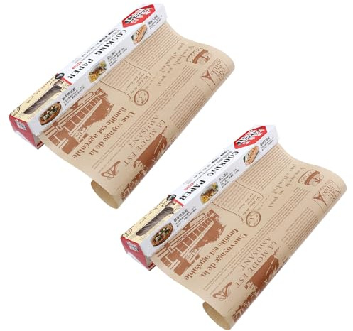 GRIRIW 2 rollos Papel Antigrasa para Hornear Papel Encerado Seguridad Alimentaria con Diseño Periódico para Panadería Cocina y Snacks