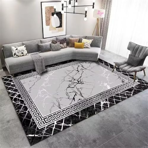 QGYFRE Tappeto Quadrato Tapette Salotto Moderno tappeti da camera letto 160x200CM Grigio con effetto di marmo nero Guida Corridoio ufficio