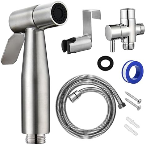 Pulvérisateur de bidet de toilette, pulvérisateur bidet à main en acier inoxydable à montage mural avec tuyau et support, accessoires salle bain pour accessoires nettoyage cu