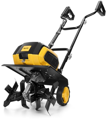 40v Cordless Brushless Rototiller Compatible with 20V Battery(Tool Bare), 14.2in Electric Garden Tiller Cultivator, 8.7in Depth, Foldable, Adjustable Wheels for Lawn, Soil Prep, Grass Reseeding