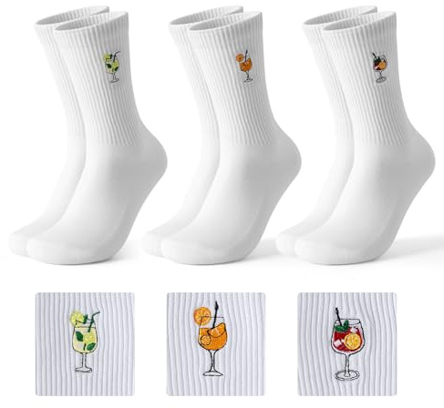 BONANGEL Aperol Spritz Chaussettes pour Femme Homme 39-42 43-46 Tennis | Tendance avec Motifs Brodées Chaussette Blanche Sport Amusantes Cadeau pour Hommes Femmes Lot 3