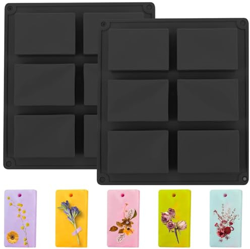 YXHZVON Moules à Savon, 2 Pcs Silicone Rectangulaire, Moules à Barres de Céréales à 6 Cavités, Idéal pour la Fabrication de Barres de Chocolat et Céréales, Gâteaux, Glaçons