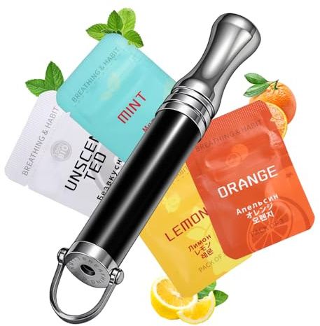 Wagxoey - Herramienta para dejar de fumar con 12 filtros, entrenador respiratorio sin nicotina con 4 sabores, acero inoxidable, antiestrés, ayuda a dejar de fumar, portátil para viajes (negro)