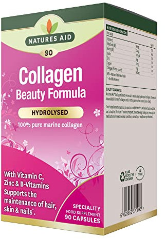 Natures Aid Collagen Beauty Formula – Marine Collagen with Vitamin C, Zinc, Biotin & B Vitamins – Supports Skin, Hair & Nail Health – High Strength Natural Supplement – 90 Capsules