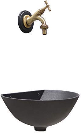 FONDERIA BONGIOVANNI Fontaine murale 600 couleur gris fonte avec robinet 303B en laiton bruni pour maison, jardin