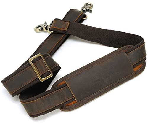 Polare Full Grain Leather Adjustable Replacement Shoulder Strap with Metal Hook for Briefcase Messenger Shoulder Duffel Bag Dark Brown