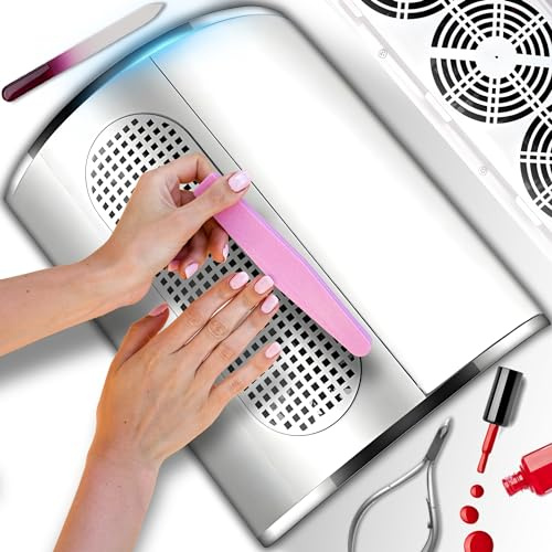 Retoo Aspiratore per Unghie Professionale 60W – Collettore di Polveri con 3 Ventole Silenziose, Filtro Riutilizzabile, Design Ergonomico per Manicure e Pedicure, Bianco