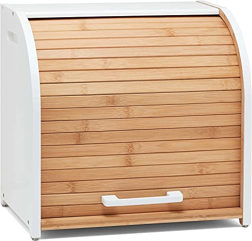 Homefully Double Layer Bread Box for Kitchen Storage & Organisation with Chopping Board, 2 Layer Extra Large Wooden Roll Top Bread Bin