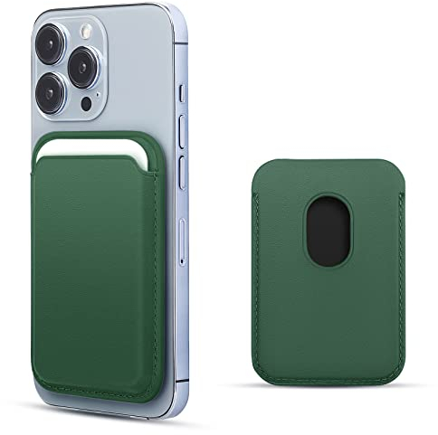 Mag-safe Leather Wallet Compatible with iPhone 12/13/14 Mini/Plus/Pro/Max, RFID Card Holder with Magnet…, Green One