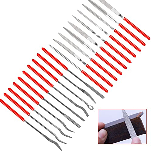 SNAGAROG 20 Pcs Diamond Needle File Set, 140mm Mini Modelling Riffler Files Mini Diamond File Set Diamond Coated Riffler File Jewelers Hand Files Tool Kit for Metal Ceramic Wood Glass Stone Carving