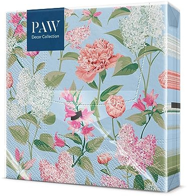 PAW - Servietten 3-lagig (33 x 33 cm) I 20 Stück I Perfekt für Geburtstage, Partys, Hochzeiten I Papierservietten Bunt - Holunderblüten, Pfingstrosen, Blumen I Farbe: Lilac with peonies