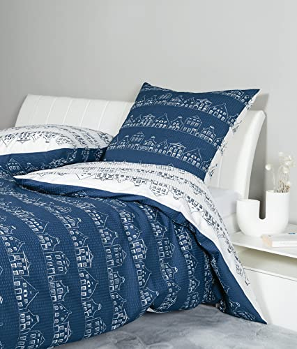 Janine Bettwäsche Seersucker Tango 135x200 + 80x80 cm blau