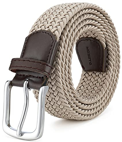 MOZETO Elastisch Stretch Gürtel Breite 3.3cm, Stoffgürtel Stretchgürtel Flechtgürtel Geflochtener Gürtel für Damen und Herren (Beige, Länge 95 cm)