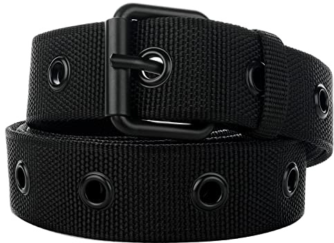 Awlyfm Cinturón con remaches para hombre, talla 100-170 cm, cinturón de tela, negro, unisex, Negro , 160cm für taille 52-55inch