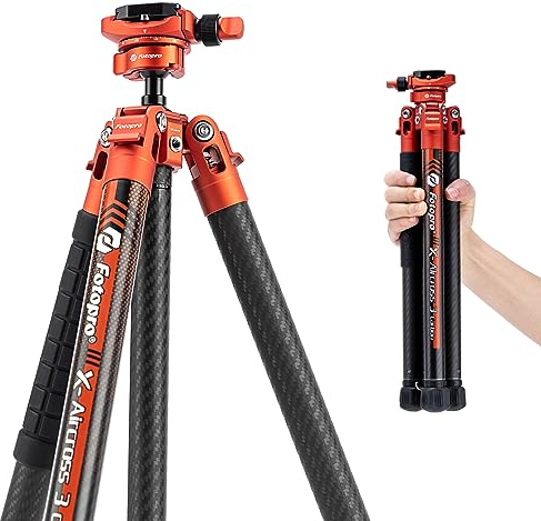 Fotopro X-Aircross 3 Lite 62 Inch Lightweight Travel Camera Tripod with Panoramic Ball Head 1.78lbs Ultra Light Portable Professional Travel Carbon Fiber Tripod for Camera DSLR Load up to 22lbs Orange