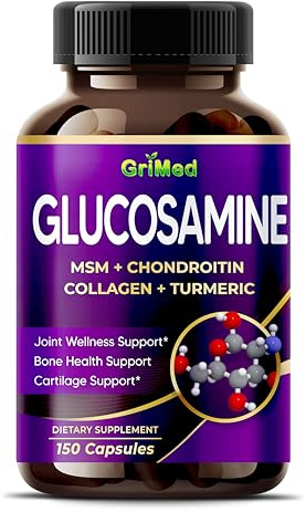 GriMed Glucosamine 12,000mg - X12 Power with MSM, Chondroitin, Collagen, Turmeric for Joint Wellness, Strong Bones, Cartilage Support