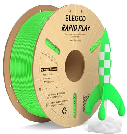 ELEGOO Rapid PLA Plus Filament 1.75mm Green 1KG, PLA+ 3D Printer Filament Up to 600 mm/s High Speed Printing, Dimensional Accuracy +/- 0.02 mm, 1kg Cardboard Spool(2.2lbs)