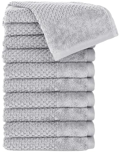Pure Label 10-TLG. Gästehandtücher 30x50 cm mit Aufhängeschlaufe aus 100% Baumwolle, saugstark, weich und Oeko-TEX Zertifiziert - 10 Gästehandtücher Grau - Hellgrau, 30x50 cm