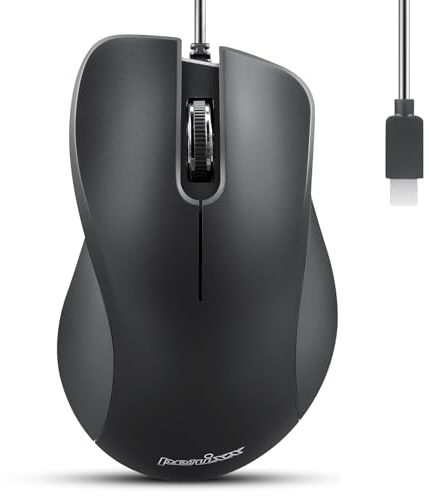 Perixx PERIMICE-221C Kabelgebundene Ergonomische Maus mit USB Typ-C Anschluss - 1,5 Meter Kabel - Optisches 1000 DPI Design - Schwarz