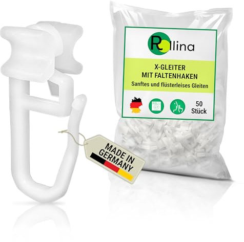 Rollina X-Gleiter (50 Stück) | Gardinenhaken für Schienen mit 6mm Innenlauf-Breite | Vorhanghaken | Gardinengleiter 10mm