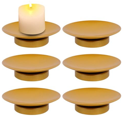 TIED RIBBONS Plate Holders Set of 6 Gold Pillar Candle Holder Metal Christmas Candle Holder Modern Candle Holders for Pillar Candles, Table Centerpiece Iron Candle Stand for Christmas Decorations