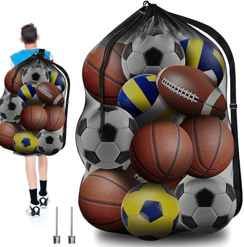 Lonimia Groß Fußball Ballnetz für 10-13 Bälle, Mehrzweck Balltasche, Große Tasche Ballsack mit Kordelzug und Schultergurt für Fußball, Basketball, Volleyball
