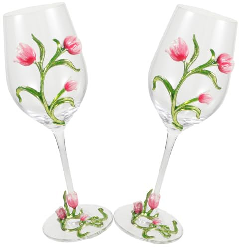 OUNONA 2piezas Copa De Vino Tulipán Decorativa Copas Boda Grabadas Para Licor Elegantemente Diseñadas