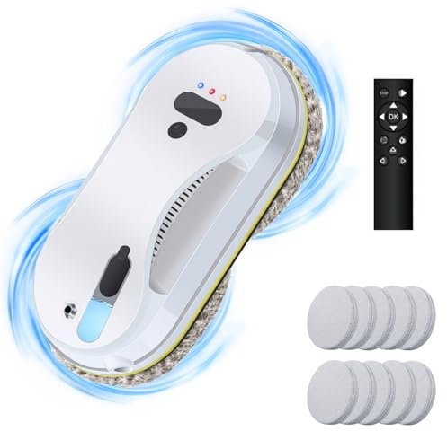 Qawner Robot Nettoyeur de Vitres avec Fonction Pulvérisateur, 3800Pa Robot Laveur de Vitre Automatique, Robot Lave Vitre, avec Télécommande et 8 Chiffons, pour fenêtres intérieures et extérieures (A)