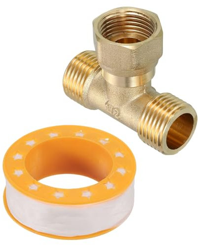 sourcing map Brass Angle Stop, 1/2 Outlet x 1/2 Inlet Compression 3-Way Compression Tee Valve, Supply Line Connector, Water Line Adapter Splitter for Faucet, Water Filters