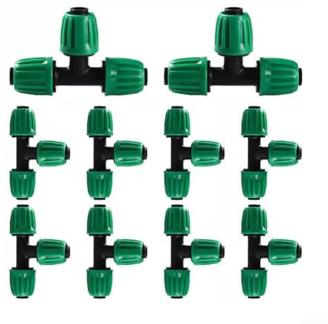 10 raccordi per irrigazione a goccia, 16 mm, a 3 vie, set di connettori a gomito per tubi da 1/2 pollici, sistema di irrigazione da giardino a prova di perdite, adattatori a T in plastica robusta per