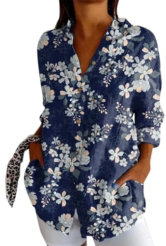 Chemise Femme Grande Taille- Tee Shirt Manche Longue ImpriméE Décontracté à Revers Ample Basiques D'été Nouvelle Chic Et Élégants Blouse Comfortable Extérieur De Tous Les Jours Haut