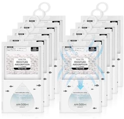 10 Pezzi Sacchetti Deumidificatori per Armadio - con Gancio, Fino a 500ml per Sacchetto, per Eliminare Umidità e Muffa - Ideale per Armadi, Seminterrati, Bagno, Cucina, Lavanderia, Casa, Camper