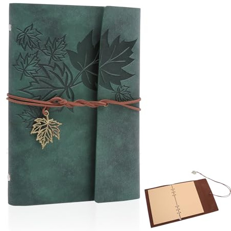 KQDRAVINE Quaderno ad Anelli A5 in Pelle Sintetica con 4 Tasche Porta-Fogli e 1 Righello Segnalibro, Vintage Notebook Quaderno Viaggio Ricaricabile, Quaderni con Anelli per Donna e Uomo