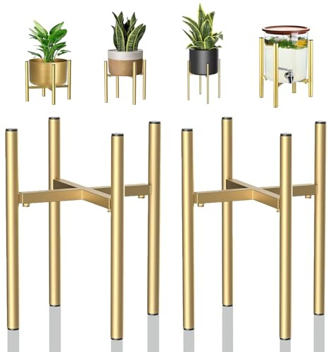 DeJivsin 2 pezzi Supporti Regolabili per Piante, in Metallo Dorato, 21-35 cm, Supporto per Fiori per vasi con un Diametro Esterno di 20-35 cm, per Interni ed Esterni