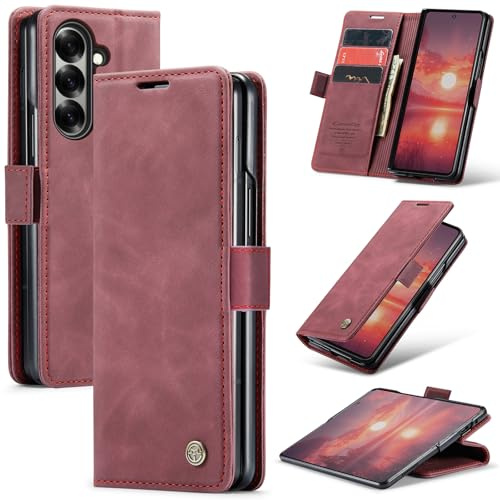 Ottcooed for Samsung Galaxy Z Fold 7 Case with Card Holder Slots Kickstand Shockproof PU leather Wallet Flip Magnetic Closure Protective phone Cover for Samsung Galaxy Z Fold 7, Wine red