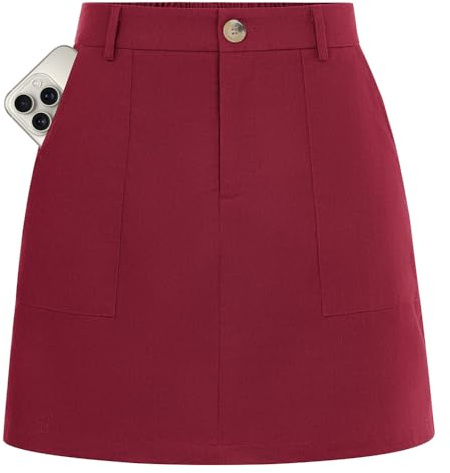 Kate Kasin Women's Linen Mini Skirt Summer Elastic High Waist Wrap Skirts Chic Casual Outfit with Shorts Underneath & Pocket